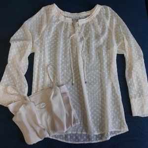 Liz Claiborne Polka Dot Tie Neck Blouse